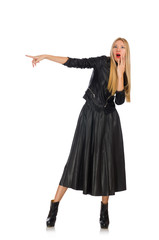 Fototapeta premium Blondie in leatner clothing isolated on white