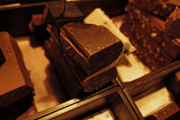 Set of chocolate on table close up