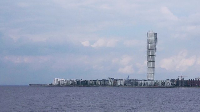 Malmo West Harbor Oresund Area Cityscape with Turning Torso as Distinctive Landmark of this Swedish Town and with its 190 m is the Largest Building in Sweden