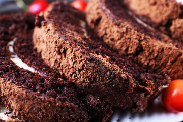 Delicious chocolate roll, closeup