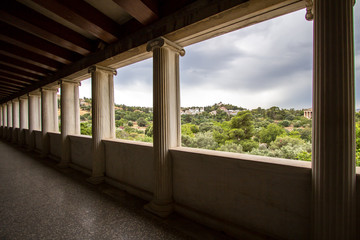 Windows at Stoa of Attalos in Athens, Greece