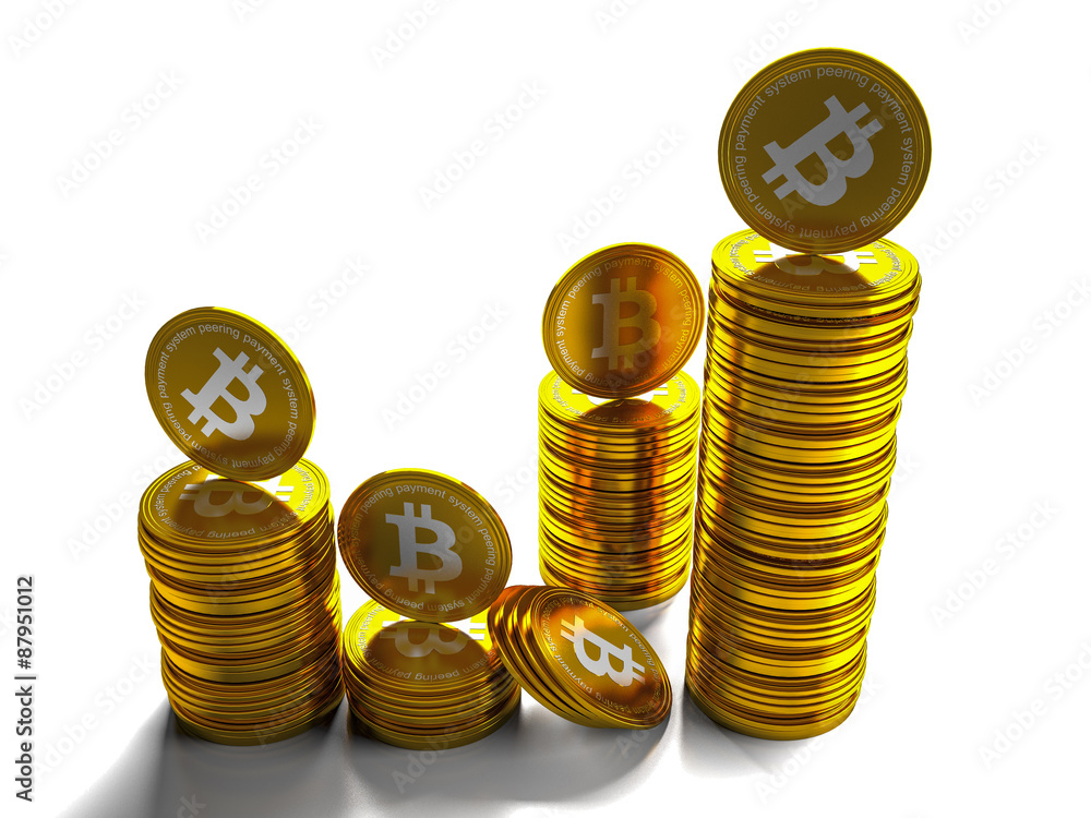 Poster golden bitcoin cryptography digital currency coins - isolated with clipping path
