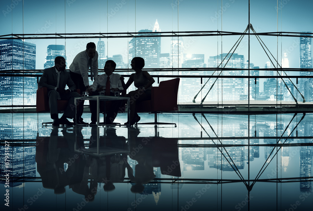 Wall mural silhouette group of business people meeting - Wall murals