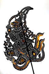 Obraz premium Nang Yai or Large Puppets Shadow Play figure at Wat Khanon RATCHBURI, THAILAND Made of perforated leather