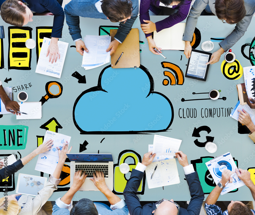 Poster cloud computing network online internet storage concept