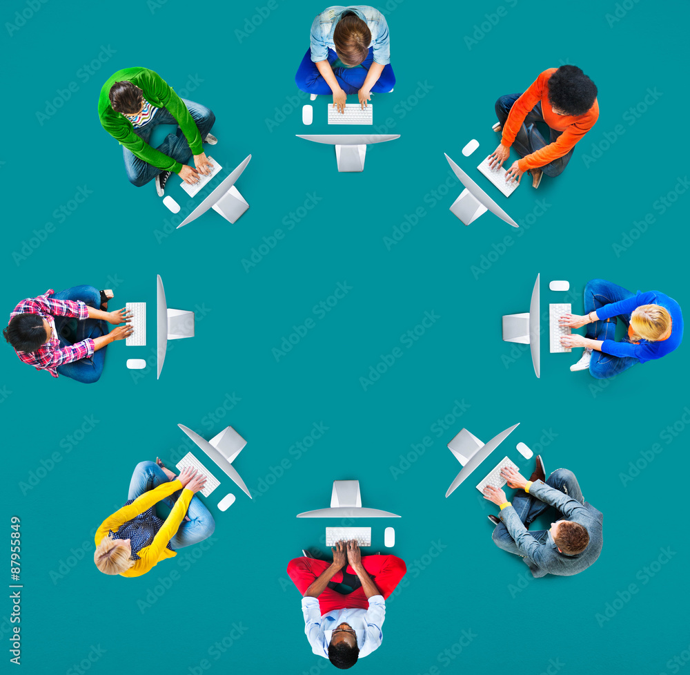 Poster diversity teamwork communication digital networking concept
