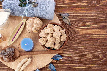 spa stuff on wooden background