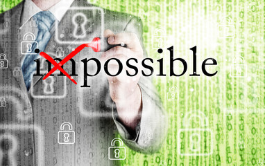 Businessman Hand turning the word Impossible into Possible with