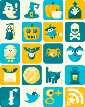Halloween Flat Icons with Background. Vector Illustration. Easily edited with good file structure