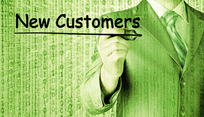 businessman writing new customers