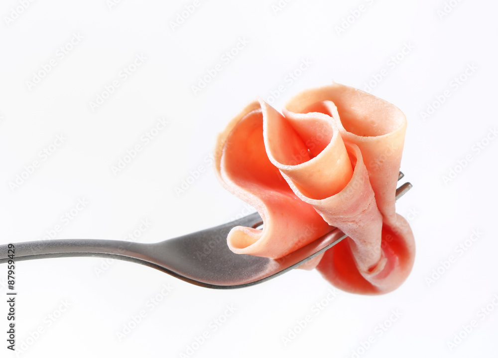 Poster ham slice on fork