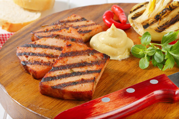 Grilled Leberkase with mustard