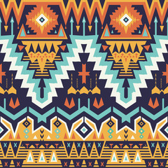 Vector Seamless Tribal Pattern. Stylish Art Ethnic Print Ornament with Triangles, Chevrons, Rhombuses and Stripes
