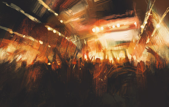 digital painting showing cheering crowd at concert