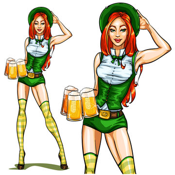 Beautiful Irish Girl with beer, isolated