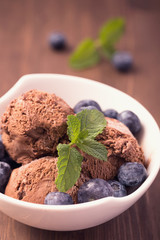 Chocolate ice cream with blueberries