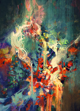 Fototapeta abstrakcyjne kolorowe malarstwo, stopione elementy kolorystyczne