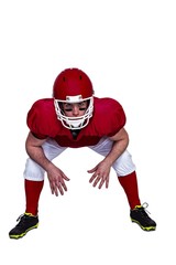 American football player in attack stance