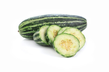 Striped cucumber isolated on the white background.