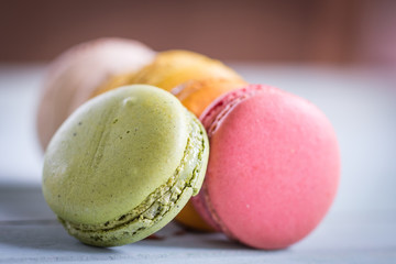 Sweet and colourful french macaroons in vintage color tone