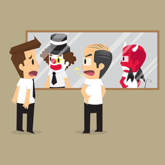 shadow is reflected from the mirror clown and devil