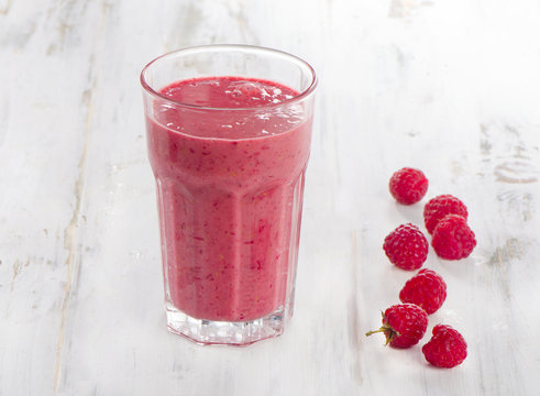 Raspberry smoothie for healthy breakfast.