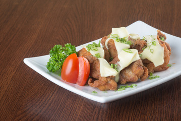 japanese cuisine. fried chicken on the background