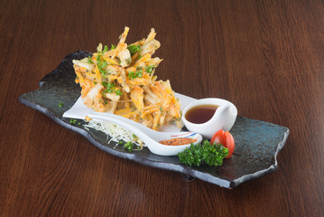 japanese cuisine. tempura. Deep fried mix vegetable on the backg