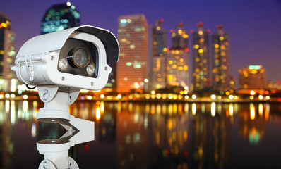 CCTV with Blurring City in night background.