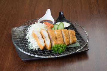 japanese cuisine. fried fish on the background