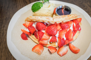 Strawberry Waffle (Fresh Cream, Strawberry, House Made Vanilla Ice Cream)