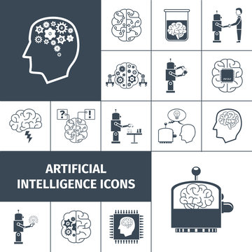 Artificial Intelligence Icons Black