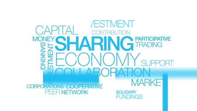 Sharing Economy Collaborative Peer-to-peer Mesh Consumption Words Tag Cloud Blue Text

