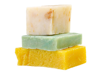 three pieces handmade soaps isolated over white