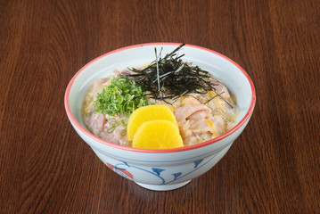japanese cuisine. fried chicken rice on the background