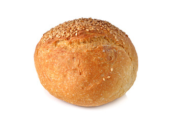 sour dough sesame roll on white background