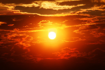 Fototapeta premium Fiery orange sunset sky. Beautiful sky.