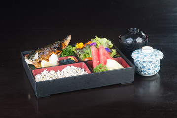 japanese cuisine. lunch box set on the background