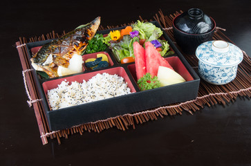 japanese cuisine. lunch box set on the background