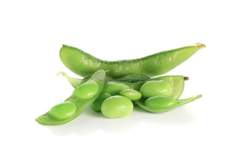 Green soybeans on white background