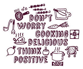 Cooking poster positive think and objects ink