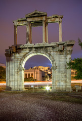 Arch of Hadrian at night, Athens, Greece