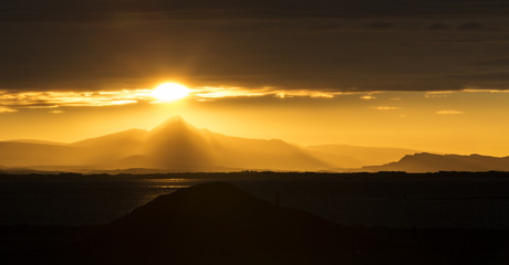 Beautiful sunrise over the bay in Iceland