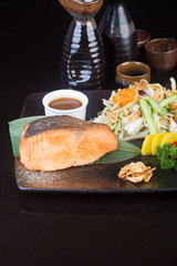 japanese cuisine. fried fish on the background