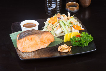 japanese cuisine. fried fish on the background