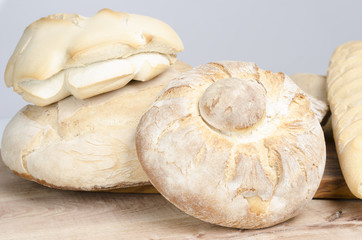 Fresh breads on the wooden.