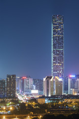 Fototapeta na wymiar Skyline of Shenzhen City, China at twilight. Viewed from Hong Kong border