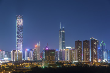 Fototapeta na wymiar Skyline of Shenzhen City, China at twilight. Viewed from Hong Ko