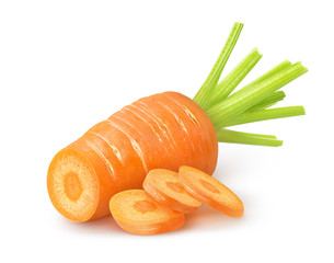 Cut carrot over white background with clipping path
