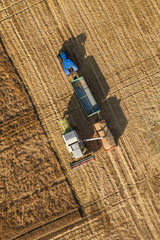  aerial view of the combine on harvest field